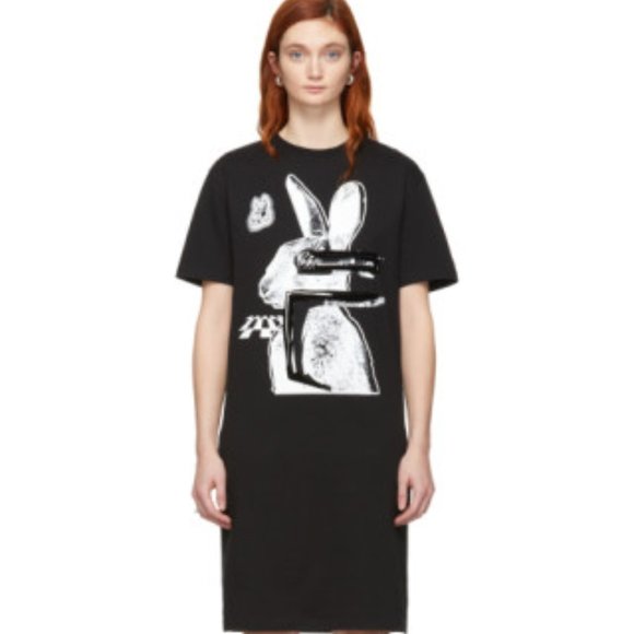 McQ Alexander McQueen Black & White Glitch Bunny Slouch T-Shirt Dress, Medium - Picture 1 of 3